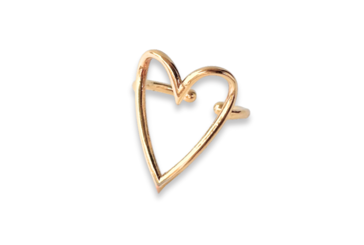 Anello Filo Cuore in ottone placcato oro 18kt, design minimal a forma di cuore, gioiello elegante da donna