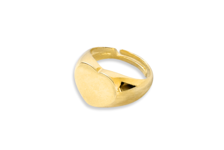 Anello Sigillo Cuore in ottone placcato oro 18kt, superficie liscia a forma di cuore personalizzabile con incisione, gioiello elegante da donna