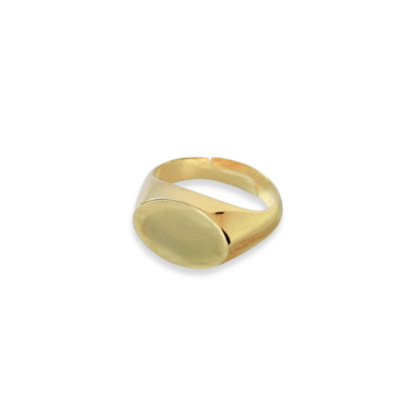 Anello Sigillo Ovale in ottone placcato oro 18kt, superficie liscia ovale personalizzabile con incisione, gioiello elegante da donna