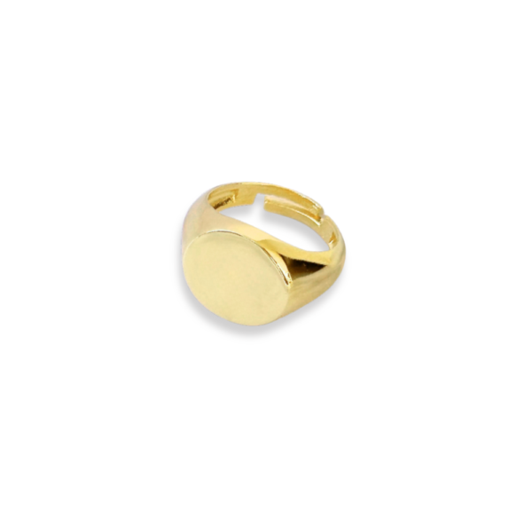 Anello Sigillo Tondo in ottone placcato oro 18kt, superficie liscia rotonda personalizzabile con incisione, gioiello elegante da donna