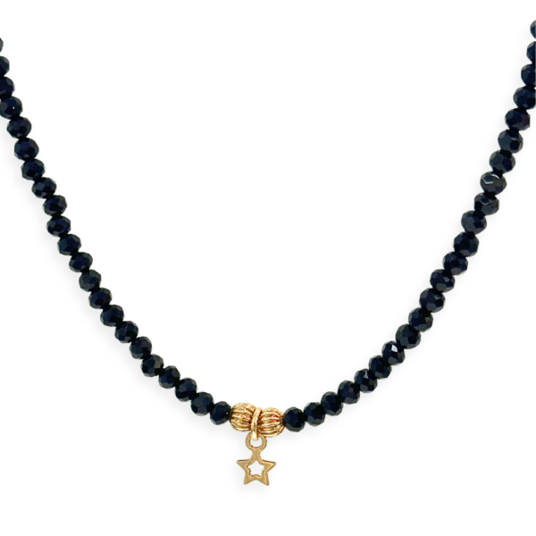 Collana Clio in ottone placcato oro 18kt con cristalli e portafortuna, design elegante e raffinato da donna, gioiello artigianale SerenaBi