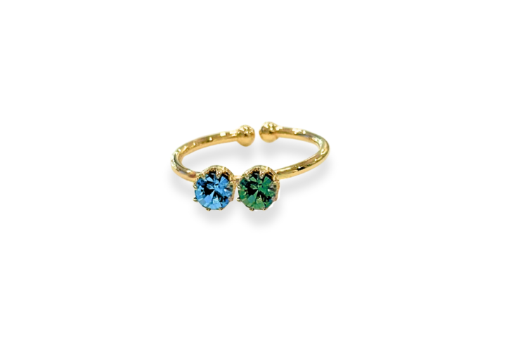 Anello Birthstone SerenaBi con due pietre del mese taglio brillante, placcatura oro 18kt regolabile