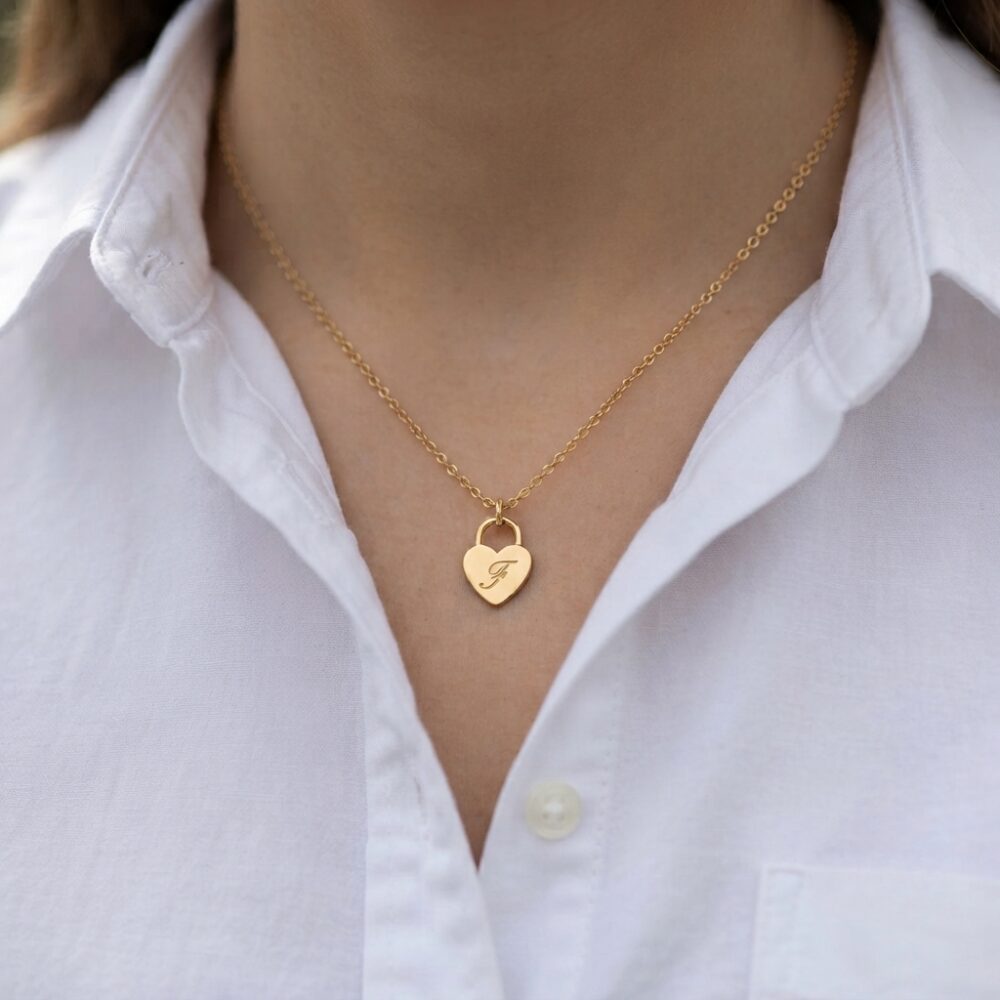 Collana Lucchetto Cuore Mini con iniziali incise SerenaBi