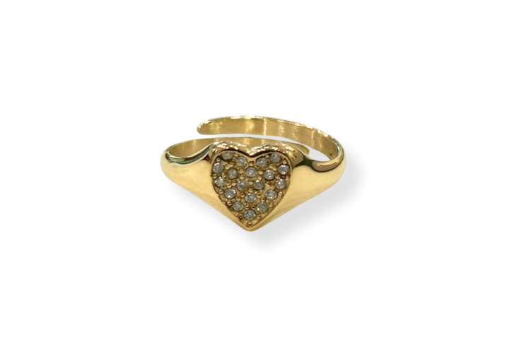 Anellino cuore pavé di zirconi in acciaio placcato oro SerenaBi