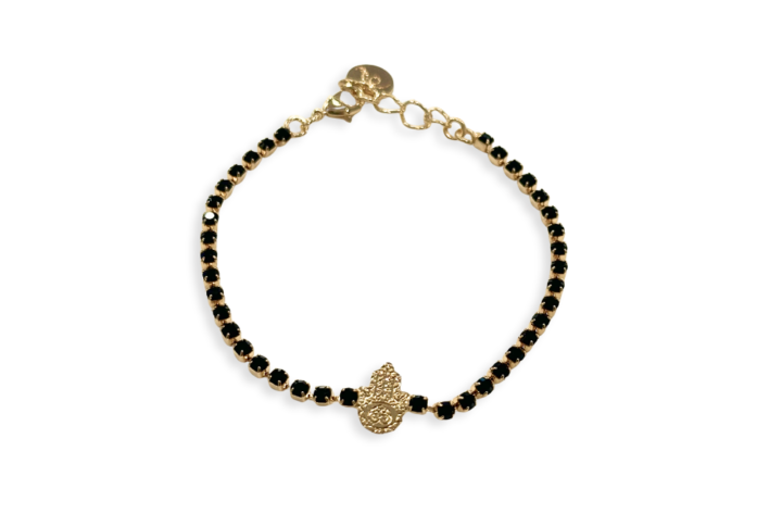 Bracciale Tennis Lucky SerenaBi in oro 18kt con ciondoli portafortuna e zirconi, regolabile 16–20 cm”