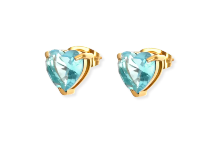 orecchini birthstone cuore punto luce acquamarina placcati oro 18kt Serenabi