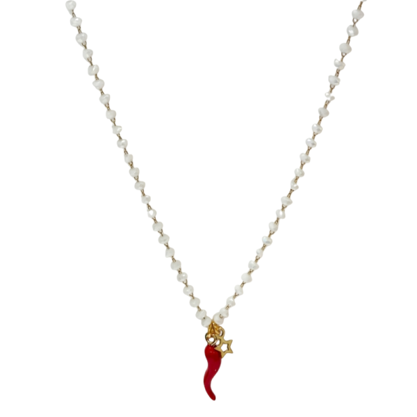 Collana Beata Te SerenaBi con cristalli neri e maxi corno rosso smaltato – gioiello portafortuna
