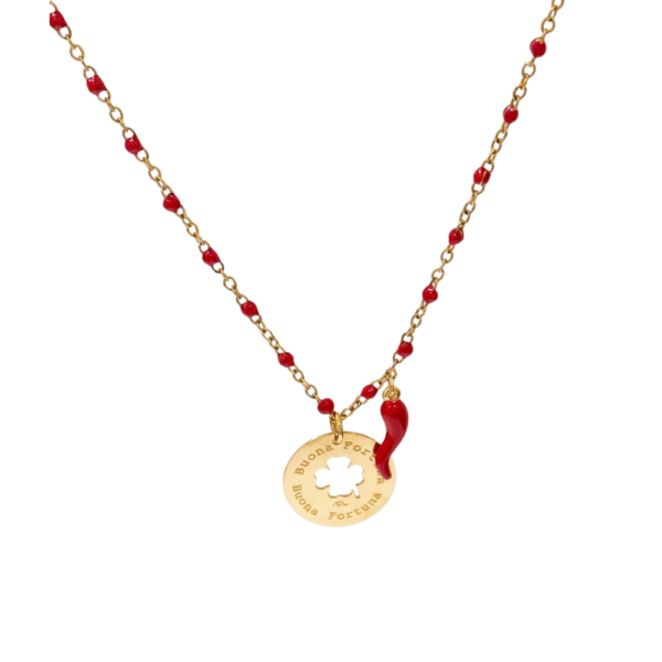 collana Lucky Protection con catena smaltata e cornetto portafortuna SerenaBi