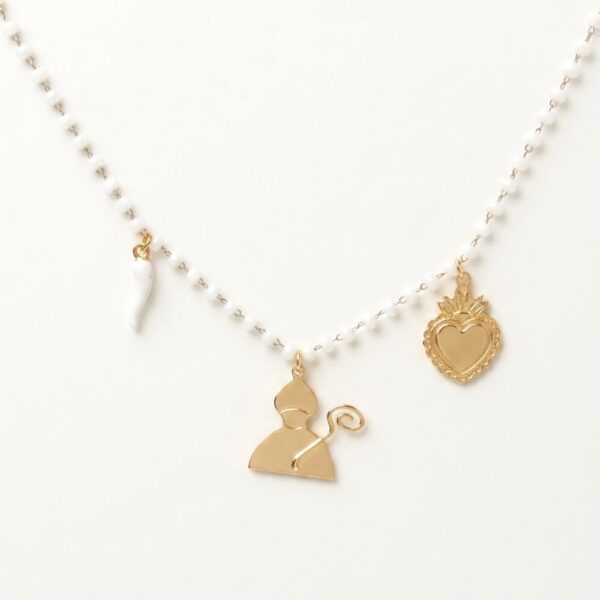 collana Protection Neapolis con corno bianco, San Gennaro e Cuore Sacro SerenaBi