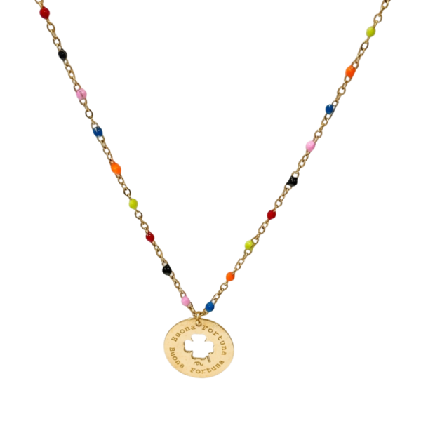 collana Lucky Coin Colors con catena smaltata e medaglia portafortuna SerenaBi