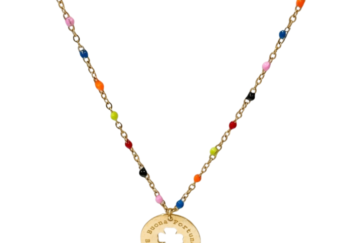 collana Lucky Coin Colors con catena smaltata e medaglia portafortuna SerenaBi