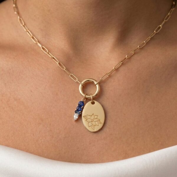 collana birthflower personalizzabile con catena a maglie rettangolari placcata oro 18kt SerenaBi