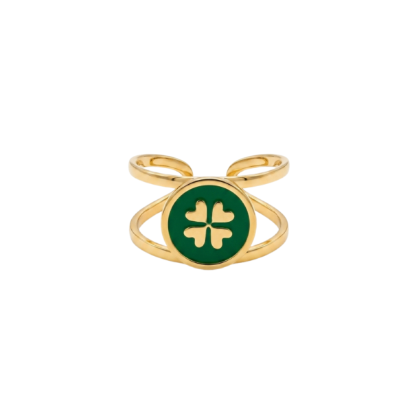 Anello Joy Clover con medaglia smaltata e quadrifoglio dorato SerenaBi