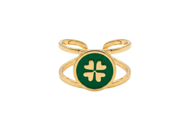 Anello Joy Clover con medaglia smaltata e quadrifoglio dorato SerenaBi