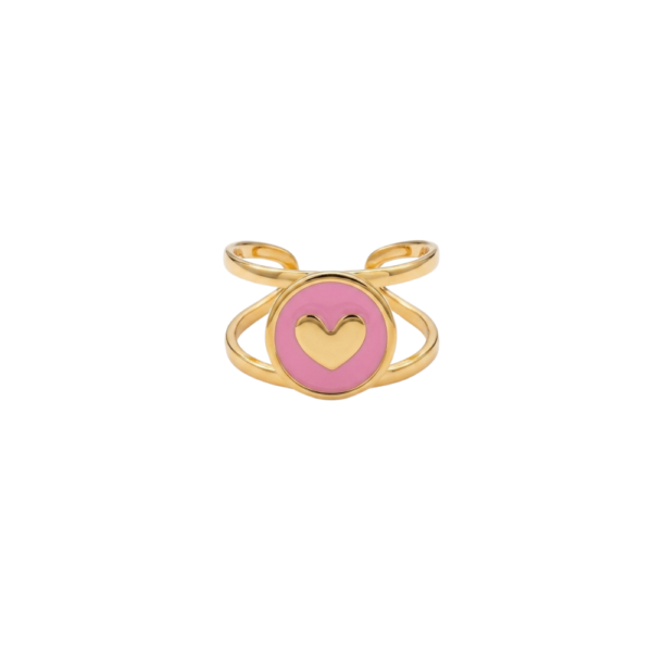 Anello Joy Heart con medaglia smaltata rosa e cuore dorato Serena