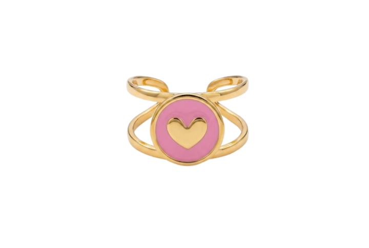 Anello Joy Heart con medaglia smaltata rosa e cuore dorato Serena