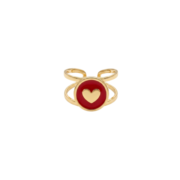 Anello Joy Heart con medaglia smaltata rossa e cuore dorato SerenaBi