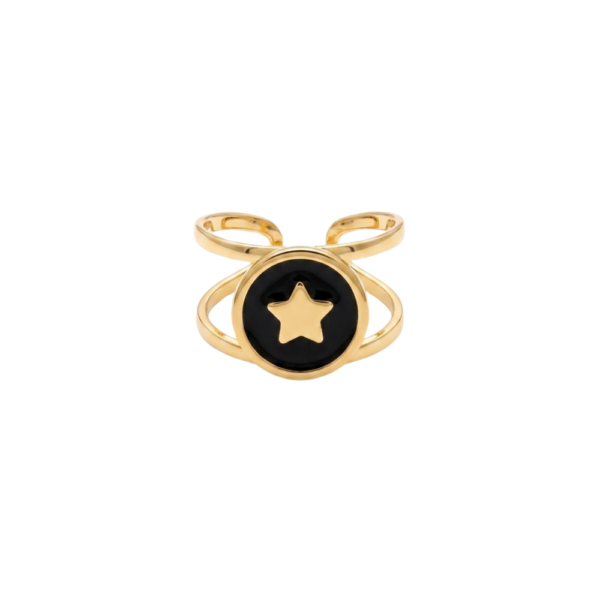 Anello Joy Star con medaglia smaltata nera e stella dorata SerenaBi