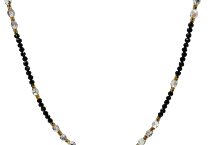 Collana Eclipse con cristalli neri e grigi, perla centrale e dettagli dorati SerenaBi