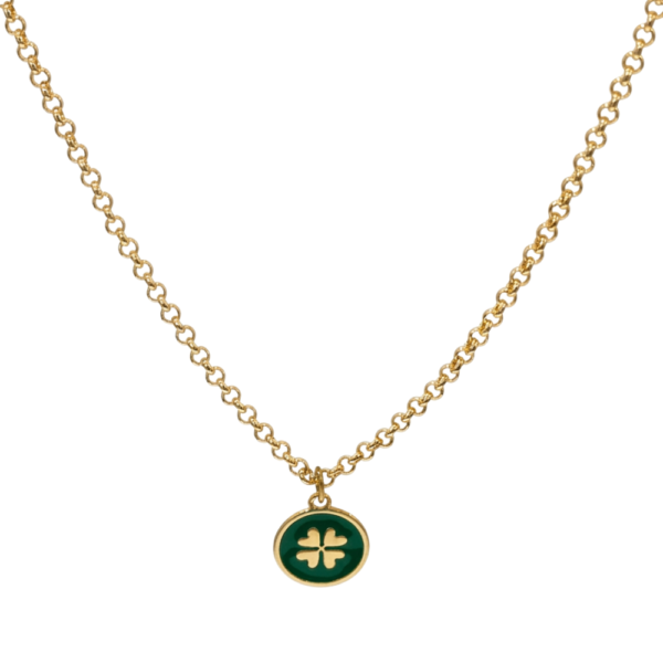 Collana Joy Clover con quadrifoglio smaltato e incisione Good Luck