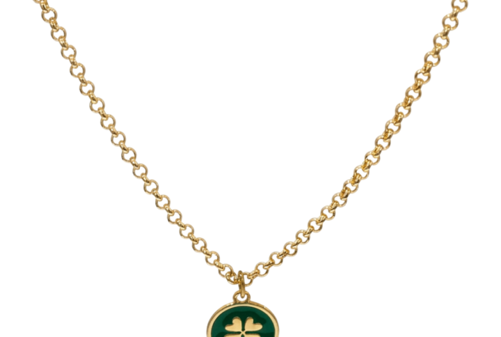Collana Joy Clover con quadrifoglio smaltato e incisione Good Luck