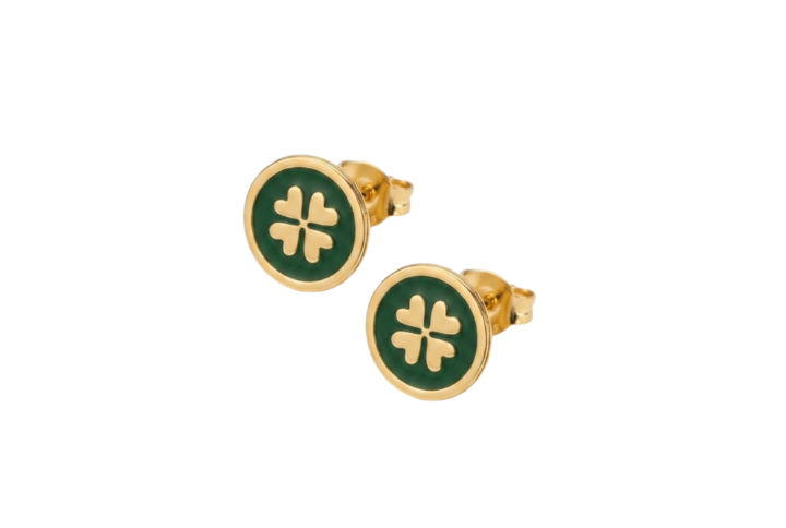 Orecchini Joy Clover con disco smaltato e quadrifoglio dorato SerenaBi