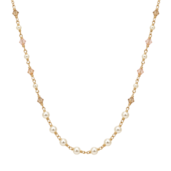 Collana Pearl Rosary Gold con perle da 5 mm e cristalli da 3 mm