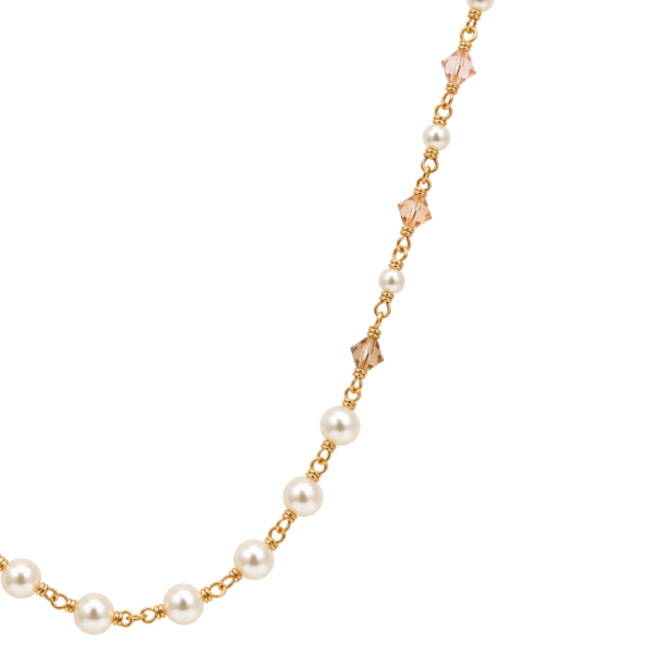 Dettaglio perle da 5 mm e cristalli sfaccettati Pearl Rosary Gold